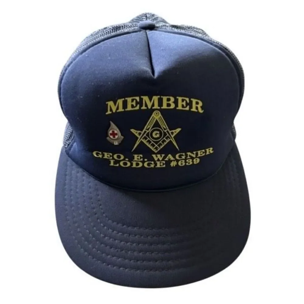 Masonic Lodge Vintage Adjustable Trucker Mesh Cap With Red Cross Pin